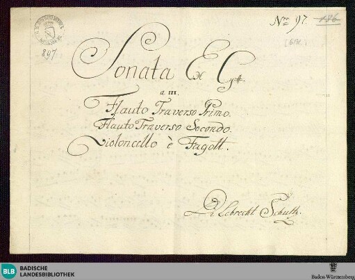 Sonatas - Mus. Hs. 897 : fl (2), vlc, fag; G; GroT 3939-G