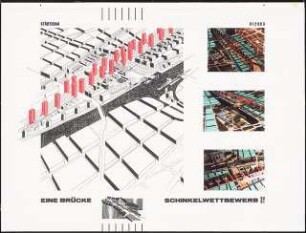 Neugestaltung der Spreeufer zwischen Jannowitzbrücke und Elsenbrücke, Berlin-Friedrichshain Schinkelwettbewerb 1991: Axonometrie und Modellansichten