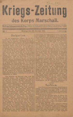 1.1915/16: Kriegs-Zeitung des Korps Marschall