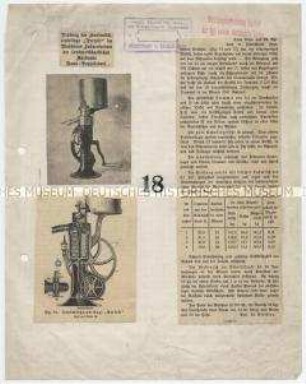 Prüfung der Handmischcentrifuge Perfekt von E. Ahlborn im Maschinen-Laboratorium der landwirtschaftlichen Akademie Bonn-Poppelsdorf