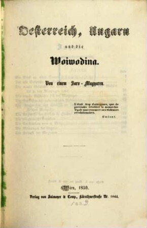 Österreich : Ungarn und die Woiwodina. Von einem Saxo-Magyaren