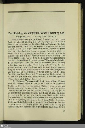 Der Katalog der Klosterbibliothek Nienburg a. S.
