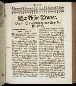 Der Achte Tractat. Von der H. Communion, und Ampt der H. Mesz