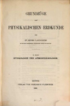 Grundzüge der physikalischen Erdkunde. 2, Hydrologie und Atmosphärologie