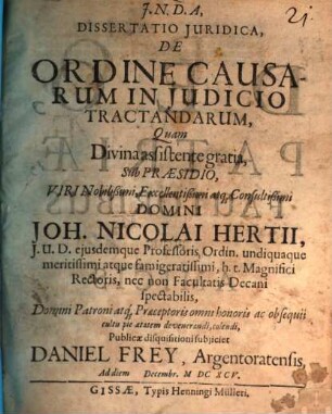 Dissertatio Juridica, De Ordine Causarum In Judicio Tractandarum