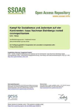 Kampf für Sozialismus und Judentum auf vier Kontinenten: Isaac Nachman Steinbergs rooted cosmopolitanism