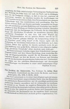123-125 [Rezension] Moór, Julius, Das Problem des Naturrechts