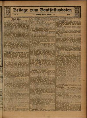 Zweite Ausgabe vom Sonntag, den 13. Februar 1916.