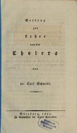 Beitrag zur Lehre von der Cholera