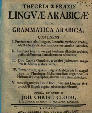 Theoria et Praxis ... Linguae Arabicae