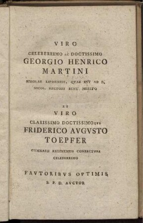Viro celeberrimo ac doctissimo Georgio Henrico Martini ...