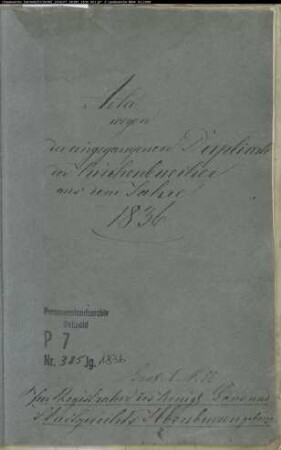 Kirchenbuchduplikate der Stadt- und Landgemeinde Ibbenbüren und den Gemeinden Brochterbeck, Halverde, Hopsten, Ibbenbüren, Mettingen, Recke und Schale, Kreis Tecklenburg (GHT 1836). (Gemeinde: Ibbenbüren)