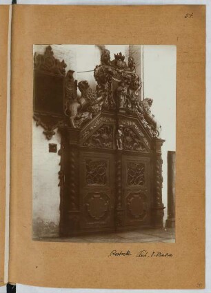 Marienkirche, Rostock: Ansicht Beichtstuhl (aus: Skizzen- und Fotoalbum 25)