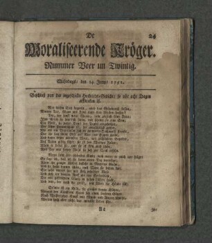 Nummer Veer un Zwintig. Mahndags den 14. Juny 1751