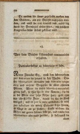 18. Von dem Bruder Lisimachus communicirt erhalten.