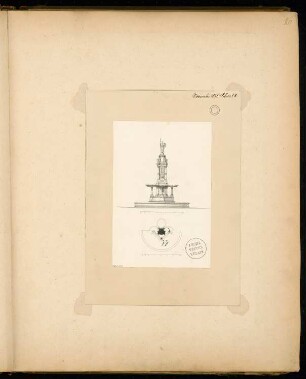 Brunnen Monatskonkurrenz November 1875: Grundriss, Aufriss; 2 Maßstabsleisten