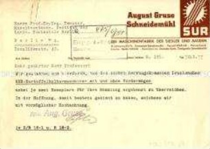 Versand von Prospekten über Kartoffelkulturmaschinen mit Anschreiben