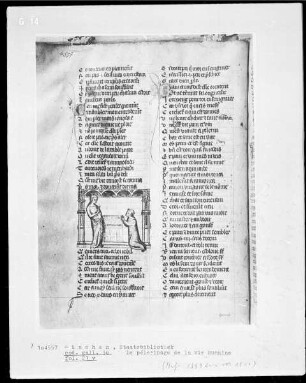Le pélerinage de la vie humaine — Königin und kniender Mönch, Folio 21verso