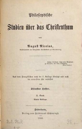 Philosophische Studien über das Christenthum, 2