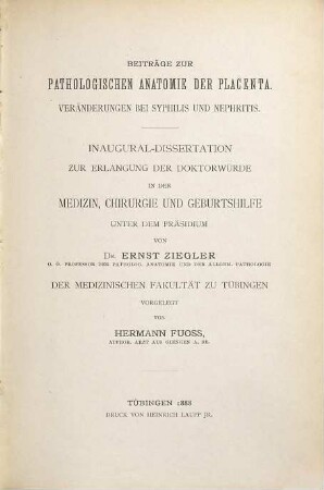 Beiträge zur pathologischen Anatomie der Placenta