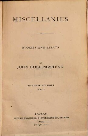 Miscellanies : stories and essays ; in three volumes, 1