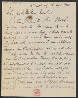 Brief an Willy Strecker und B. Schott's Söhne : 16.09.1920
