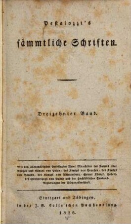 Pestalozzi's sämmtliche Schriften, 13. Pestalozzi's Schwanengesang