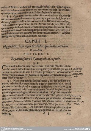 ARTICUL I. Etymologiam & Synonymiam exponiert.