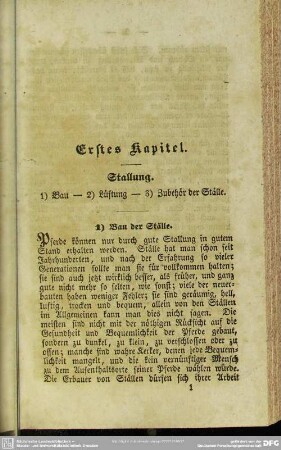 Erstes Kapitel. Stallungen