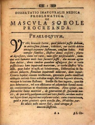 Dissertatio Inavgvralis Medica Problematica De Mascvla Sobole Procreanda