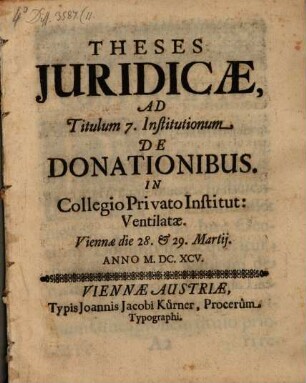 Theses iuridicae ad titulum 7. Institutionum, de donationibus