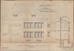 Schulhausneubau Hofweier; Querschnitt und Hofansicht