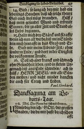 Dancksagung am Geburts-Tage.
