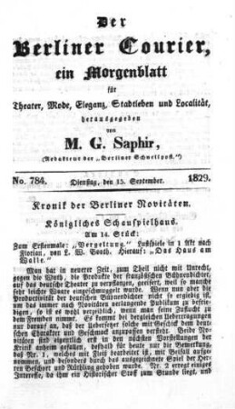 No. 784, Dienstag, den 15. September 1829