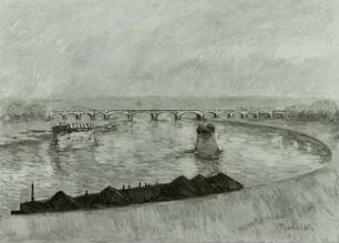 Elbbrücke im Herbst (Wiederhergestellte Elbbrücke und Pfeiler der zerstörten Carolabrücke)