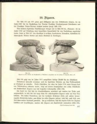 Abb. 184. + Abb. 185. Figuren an den Säulen am Kunstpalast zu Düsseldorf, ausgeführt von der Firma E. Schwenk, Ulm a. D.