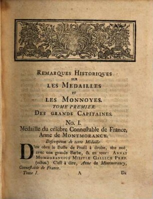 Remarques historiques sur les medailles et les monnoyes, 1