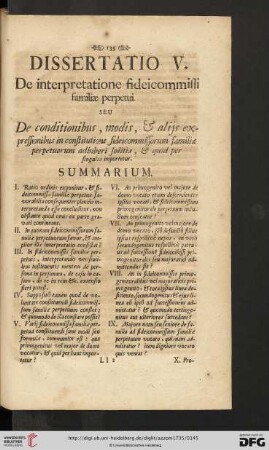 Dissertatio V: De interpretatione fideicommissi familiæ perpetui
