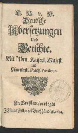 C. H. v. H. Deutsche Ubersetzungen Und Getichte