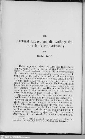 III. Kurfürst August und die Anfänge des niederländischen Aufstands