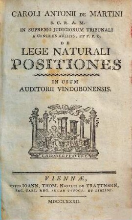 Caroli Antonii de Martini De lege naturali positiones : in usum auditorii vindobonensis