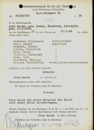 Rauch, Anna, geb. Romen