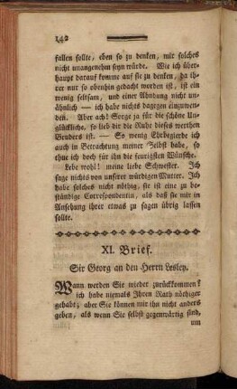 XI. Brief. Sir Georg an den Herrn Lesley.