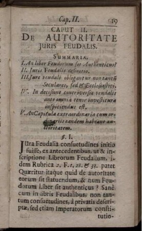 Caput II. De Autoritate Iuris Feudalis
