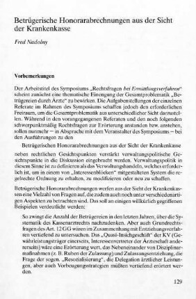 129-164, Betrügerische Honorarabrechnungen aus der Sicht der Krankenkasse