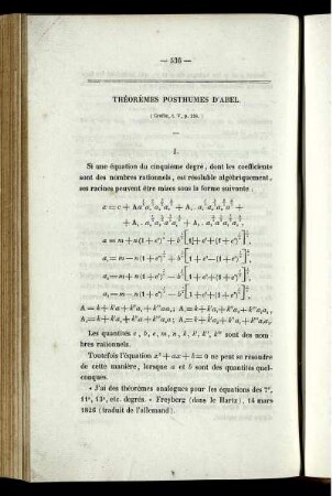 Théorèmes posthumes d´abel.