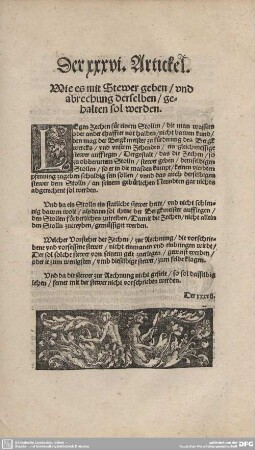 Der XXXVI. Artickel. Wie es mit Stewer geben / und abrechung derselben / gehaltem sol werden.