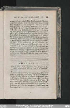 Chapitre II. Suite du même sujet. Parallele entre l'influence des idées religieuses & celle des loix & de l'opinion.