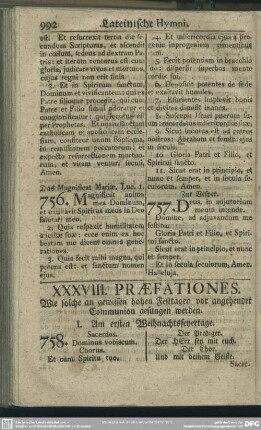 XXXVIII. Praefationes. Wie solche an gewissen hohen Festtagen vor angehender Communion gesungen werden