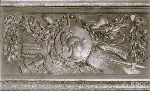 Berlin, Schloss Charlottenburg, Altes Schloss, Ostflügel, Alte Galerie (Eichengalerie), R. 120, Detail eines der Reliefs.